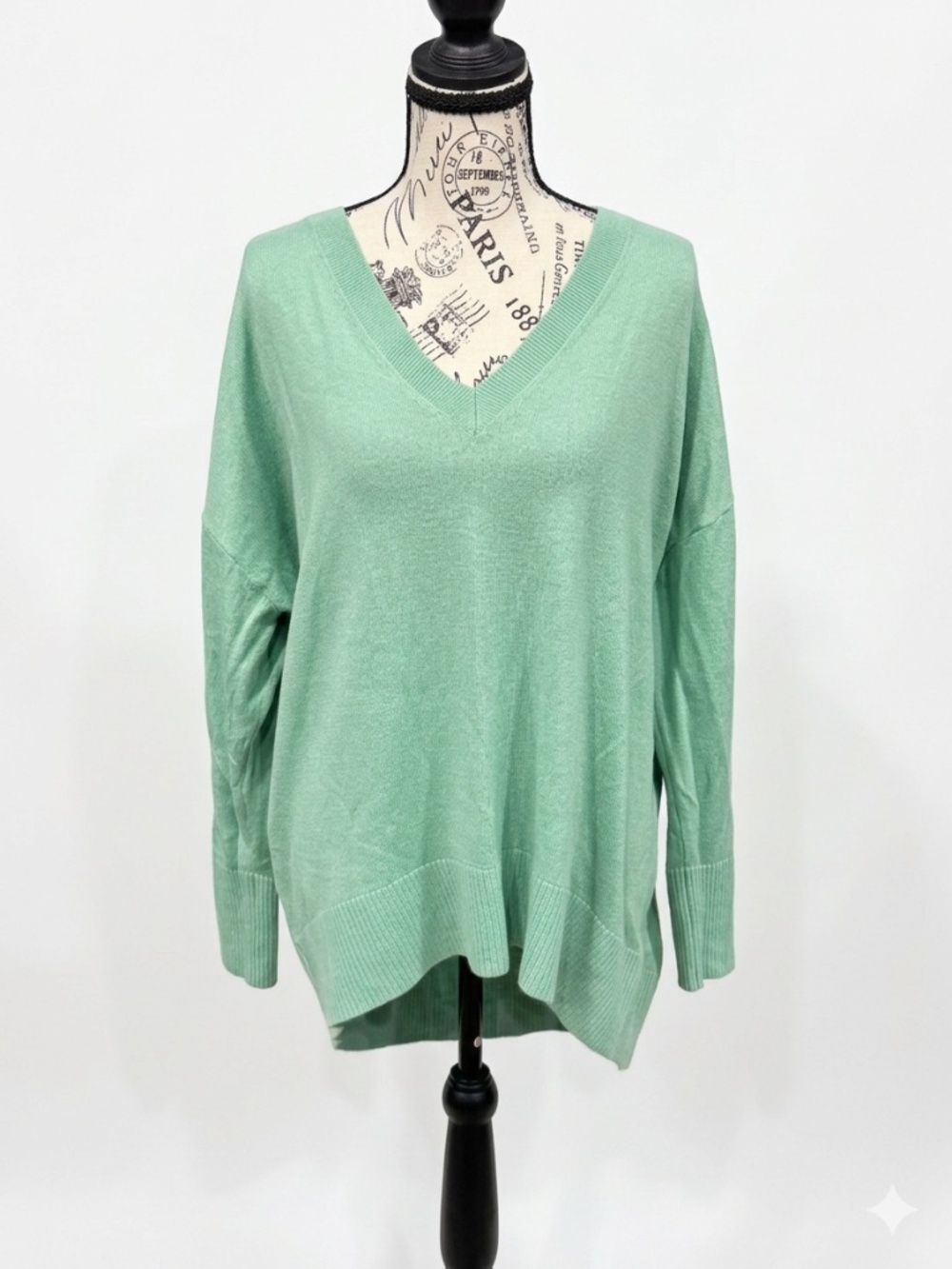 LOFT V-Neck Relaxed Everyday Mint Green Tunic Sweater | Women Size Large